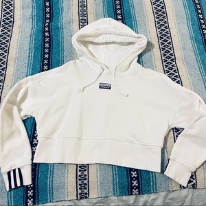 Adidas 🤍 Logo White Classic 3 stripe Crop Hoodie Sweatshirt